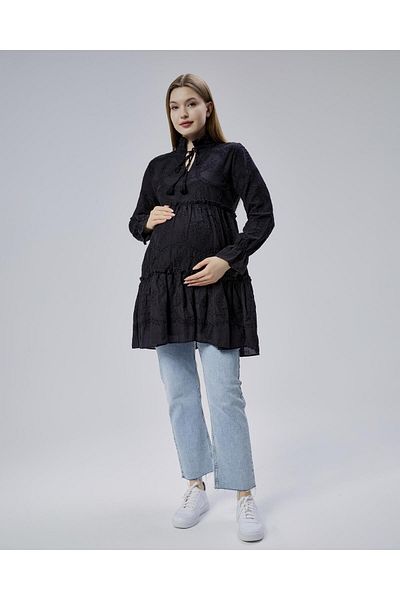 Işşıl Işşil 50877-Brode Frilly Judge Collar Maternity Shirt-Tunic