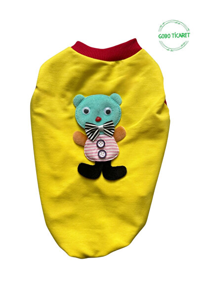 Goboticaret Sevimli Yeşil Ayıcık Aksesuarlı Fosforlu Sarı Kedi Köpek Kıyafeti...