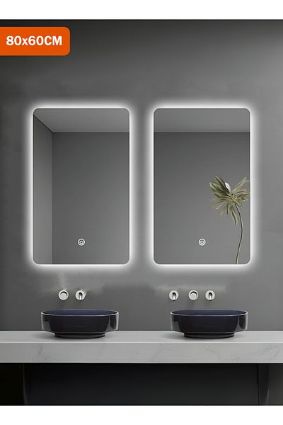 Taimi Pack of 2 Rectangle LED Bathroom Mirror, Wall Mounted, Touch Switch, 80x60CM