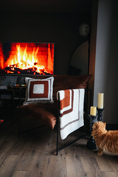 Talinhandmade طقم بطانية ووسادة رمي لاستراحة القهوة