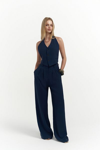 MAİ COLLECTİON Pailey Rückenfreies Marineblaues Weste-Hosen-Set