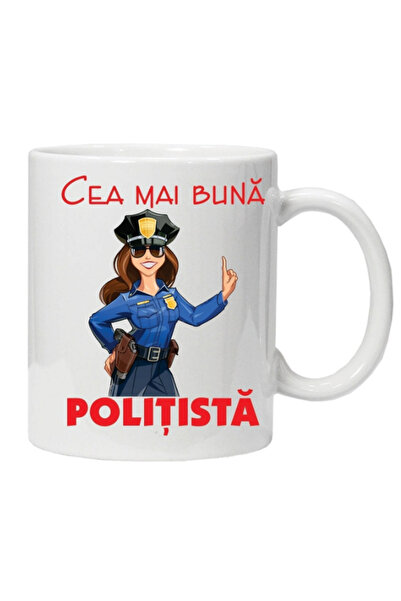OEM Cană albă personalizată „cea mai bună polițistă”, Inovatix®. 330ml