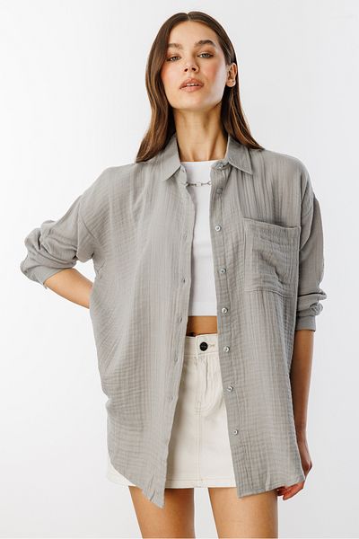 GENIUS STORE Cămașă de damă de muselină de bază oversize FEME-MUSLIN-CHEMISE