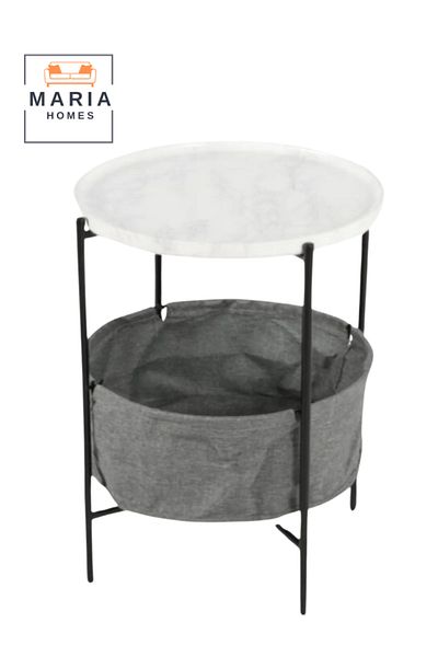 MARIA HOMES Modern Round Side Table with Storage Basket Stylish & Practical 42x56cm