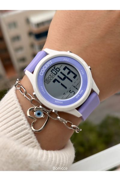 Cockpit Brand Purple Color Silicone Cord, Luminous, Digital Sports Women's Wristwatch Bracelet