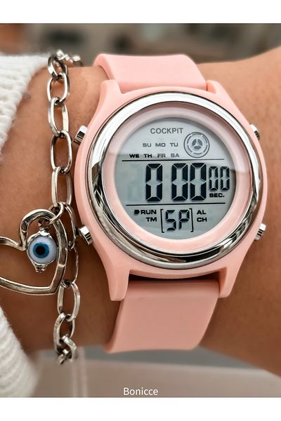 Cockpit Brand Beige Color Silicone Cord, Light, Digital Sports Women's Wristwatch Bracelet