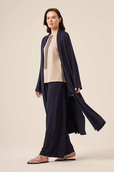 Ceremony Aller Λεπτομερές μακρύ μπουφάν από μπαμπού 5891 Navy Blue