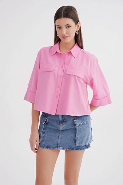 Mixray Pink Short Sleeve Crop Top - Women's 4660 Model
