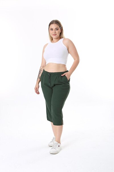 vividbutik Khaki Waist Elastic Capri with Pockets