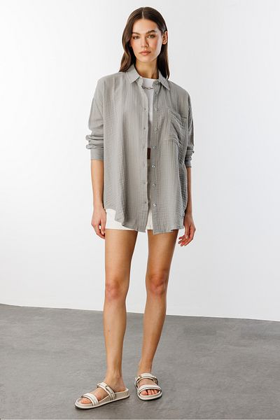 GENIUS STORE Cămașă de damă de muselină de bază oversize FEME-MUSLIN-CHEMISE