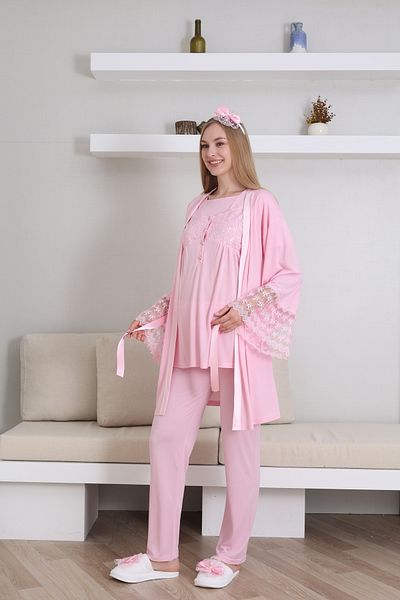 EM&FA TEKSTİL Pregnant Maternity Pajama Set with Robe