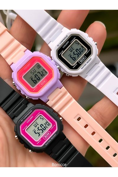 Cockpit Brand Pink Color Silicone Cord, Luminous, Small Case Digital Sport Women Wristwatch Bracelet