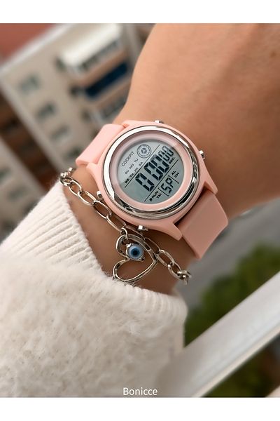 Cockpit Brand Beige Color Silicone Cord, Light, Digital Sports Women's Wristwatch Bracelet