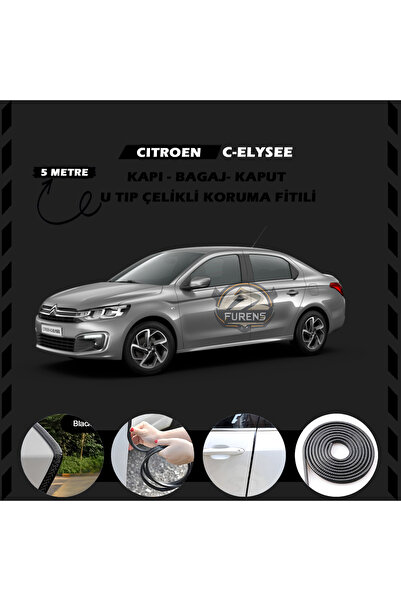 Universal Citroen C-Elysee Oto Araç Kapı Koruma Fitili 5metre Parlak Siyah Renk
