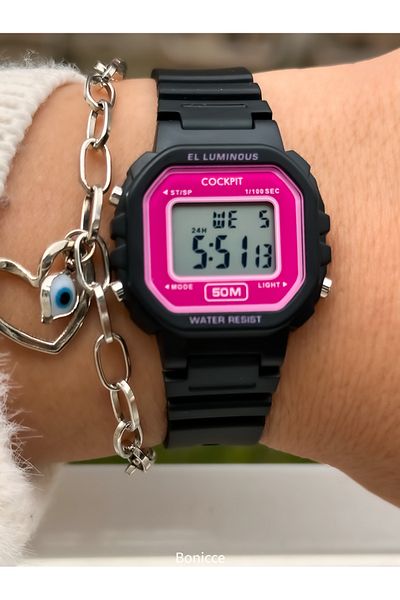 Cockpit Brand Black Color Silicone Cord, Luminous, Small Case Digital Sport Women Wristwatch Bracelet