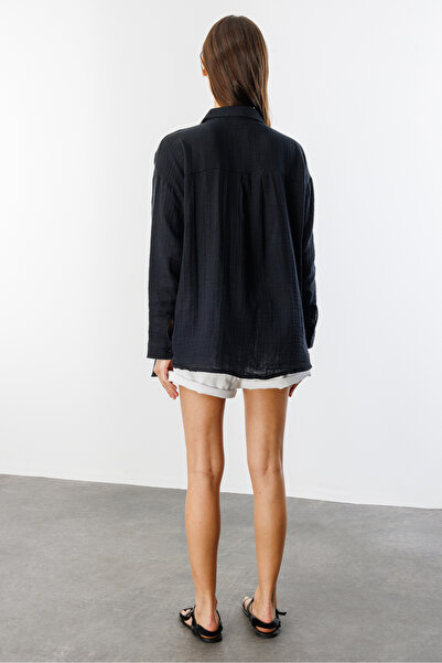 GENIUS STORE Cămașă de damă de muselină de bază oversize FEME-MUSLIN-CHEMISE