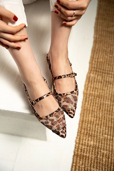 LAMİNTA Γυναικείες μπαλαρίνες Salavor Leopard Mesh Leopard με αγκράφα