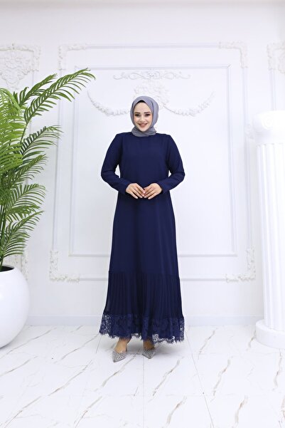 Elif Artar Dantelli Elbise Lacivert
