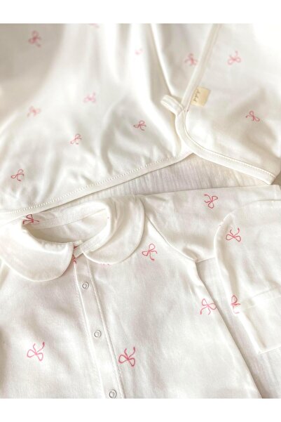 Zezig Pink Bows 4 Piece Hospital Discharge Set 100% Cotton