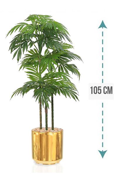 Generic شجرة نخل صناعي 110 سم (3 أفرع) بمركن بلاستيك اسطوانى