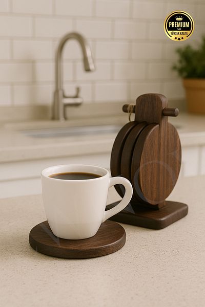 NEWNOW 4-Piece Acacia Stand Coasters & Trivets