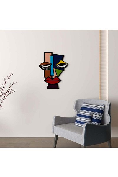 4gdran Wooden Sculpture - Abstract Surrealist Art - Colorful Face Shape - 40 x 50 cm