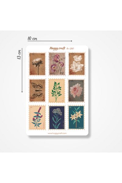 Huggy Craft Vintage Stamp Shaped Sticker Assortment 9Pcs