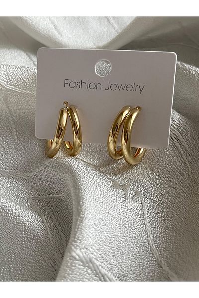 Happy Vibes Stainless Steel Gold Color Double Hoop Earrings