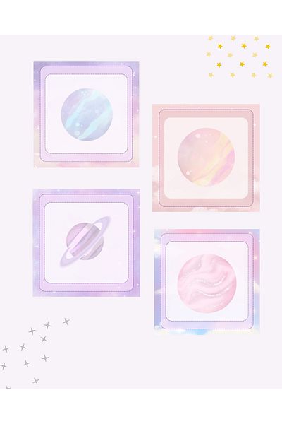 Ez&Tu Stıcker Colorful 4 Grain 8X8 Patterned Memopad Notepad Planner Space Galaxy Themed Cube Note Set