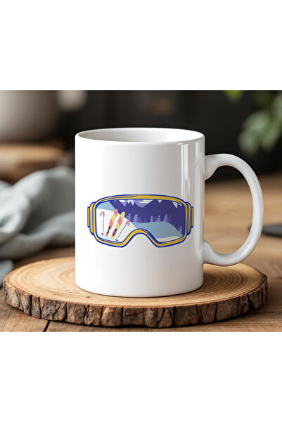 BB TRADE White Ceramic Printed Mug with Ski Goggles Design 330ml