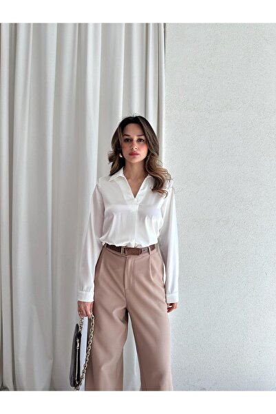 Mooi Butik White Popper Shirt Model: 6745