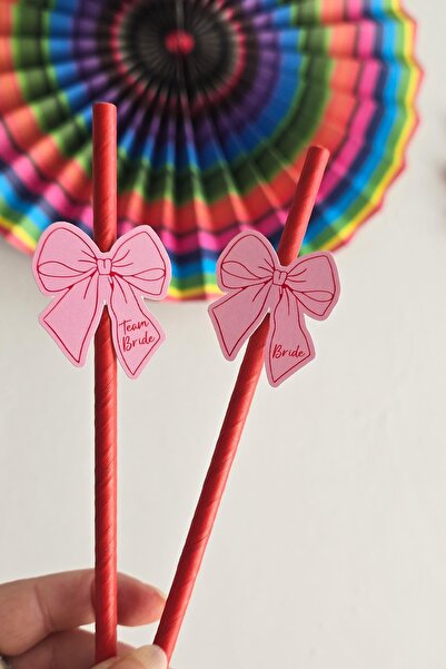 PEKSHOP Bride Pipet Seti Pembe Kırmızı Fiyonk Konsept Bekarlığa Veda Bride Pa...