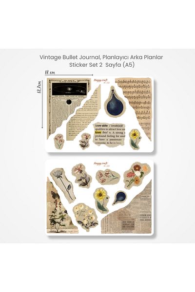Huggy Craft Vintage Scrapbook & Planner Sticker Set A5 2 Sheets