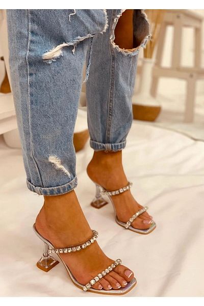 JAMASHOSE Hologram Stone Detailed Heeled Slippers