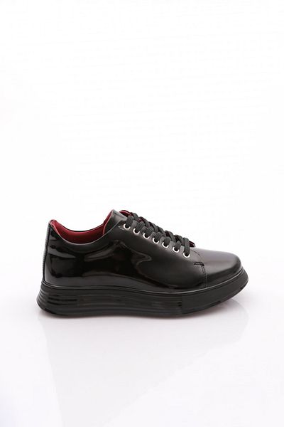DGN Ανδρικά παπούτσια με κορδόνια casual sneakers Γνήσιο δέρμα μαύρο λουστρίνι 2638628