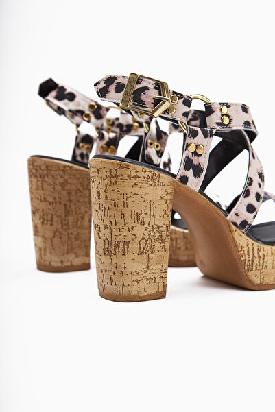 Limoya Havannah Black Leopard Cross Strapped Platform Heeled Women's Sandals