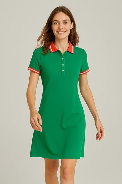 Giyim Dünyası Green Women's Polo Neck Kurta Short Sleeve Dress