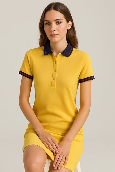 Giyim Dünyası Women's Polo Neck Short Sleeve Dress Mustard