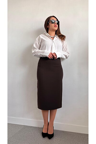 Gizybutik Yırtmaçlı Kemerli Kalem Kumaş Etek