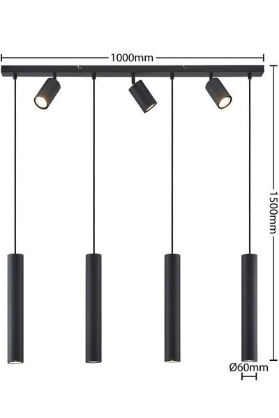 N Naturel Aydınlatma 100cm 7 Spotlu Ledli Yemek Masası Avizesi / Sarı Işık Ampul Dahildir / Antrasit Renk