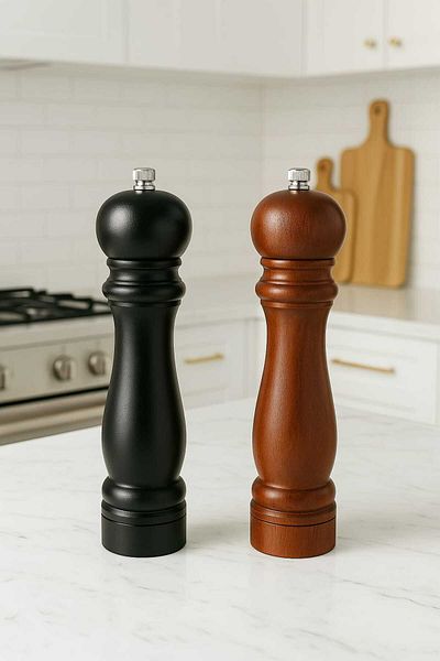 Technojet Pack of 2 Black Pepper Salt Coffee Spice Grinder Wooden Grinder Black and Brown
