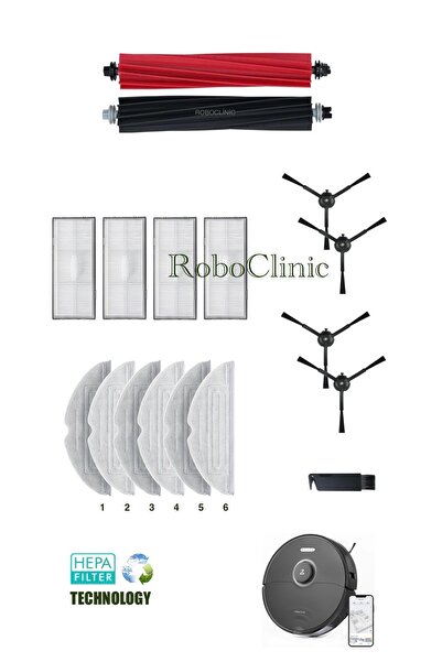Roboclinic Perie compatibilă cu aspiratorul robot inteligent Roborock S8 Sonic Black, filtru Hepa, set de mop-17 piese