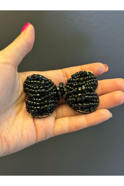 Gönülden Tasarım SİYAH BONCUKLU KABARTMA FİYONK ARMA DİKİŞ APLİKE 8X5 CM