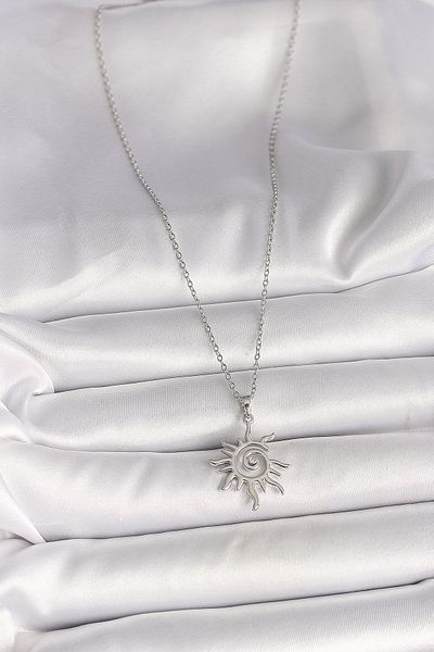 Clariss 316L Steel Silver Color Chain Zircon Stone Sun Model Women's Necklace