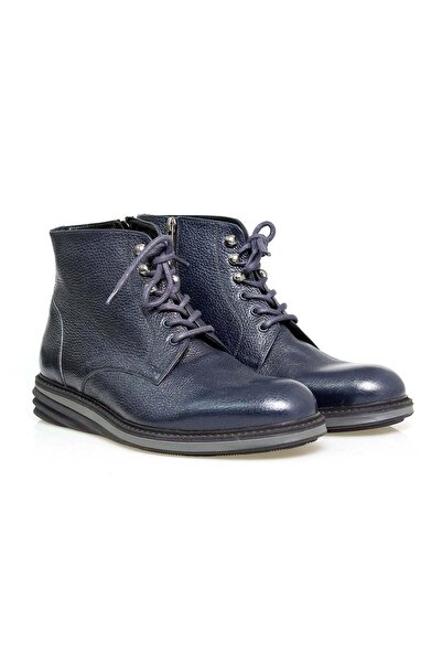 Butik Dark Blue Genuine Leather Lace-Up Men's Boots