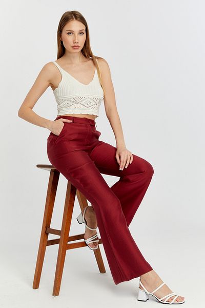 Bolivente Burgundy Linen Flared Woven Trousers