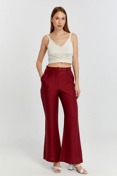 Bolivente Burgundy Linen Flared Woven Trousers