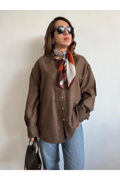 Gizybutik Nubuk Kumaş Haki Oversize Gömlek