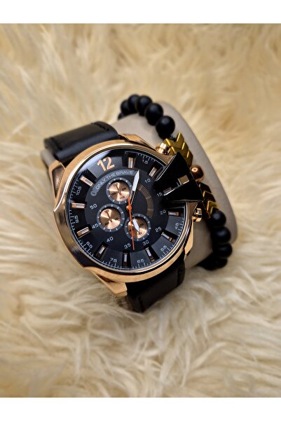 Spectrum Men's Wrist Watch with Black Copper Case and Leather Band