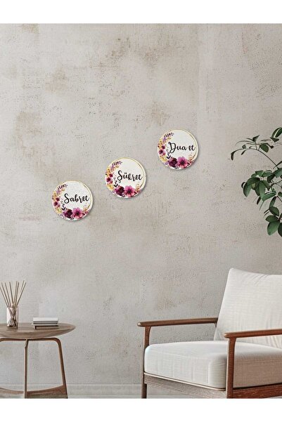 hebmeyy Sabret, Dua et, şükret üçlü set, duvar dekoru, duvar süsü, duvar tablosu